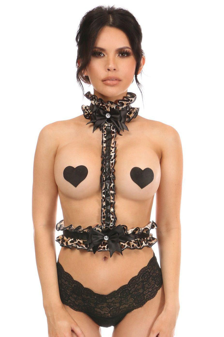 Leopard Velvet Single Strap Body Harness-Wings + Harness-Daisy Corsets-Animal-O/S-SEXYSHOES.COM