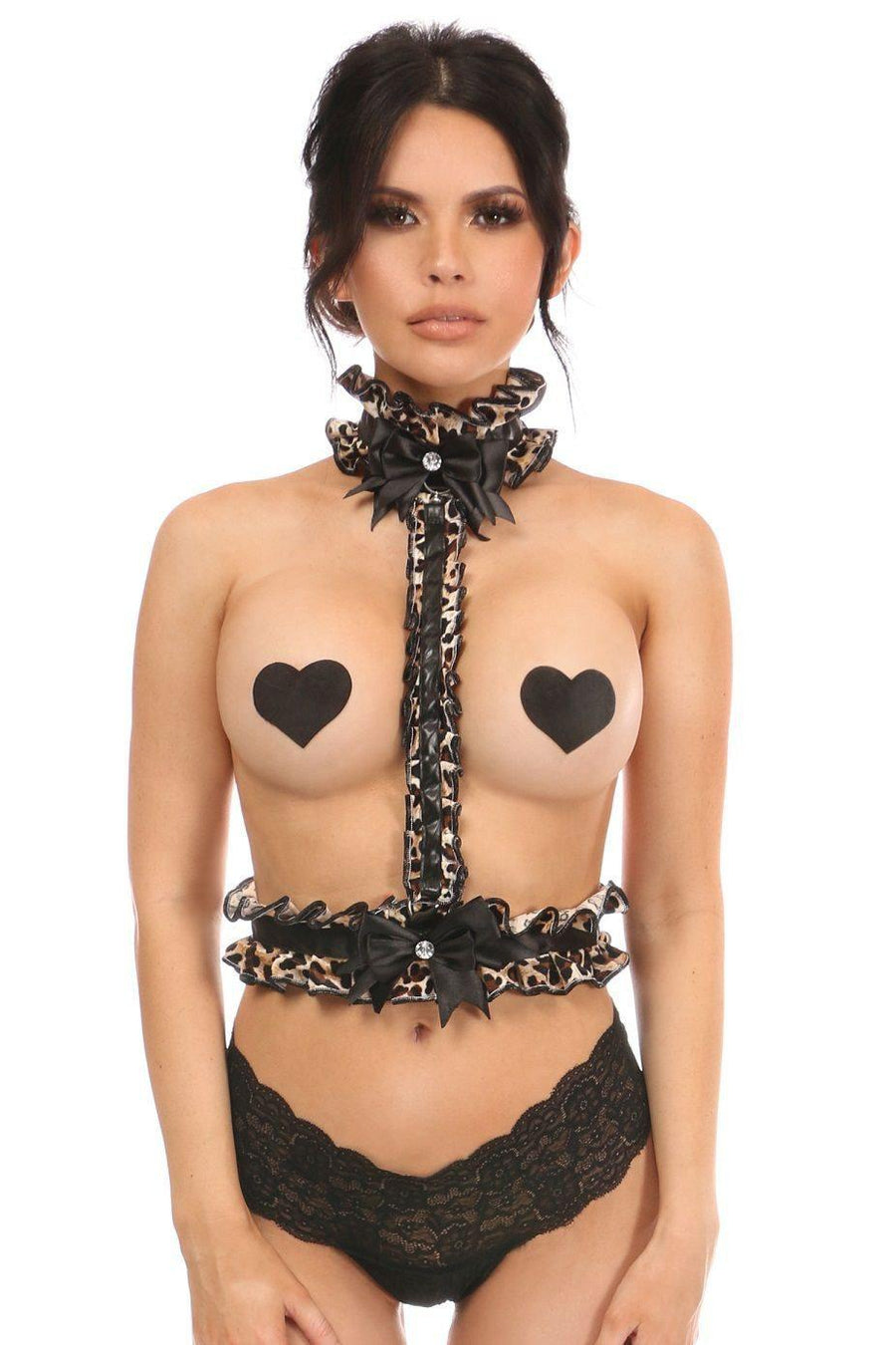 Daisy Corsets Leopard Velvet Single Strap Body Harness in Animal  from SexyShoes.com