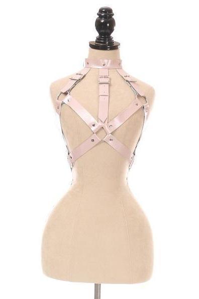 Light Pink Metallic Vegan Leather Body Harness-Daisy Corsets-SEXYSHOES.COM
