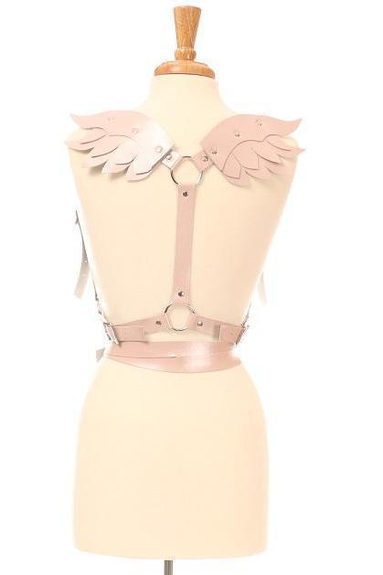 Light Pink Metallic Vegan Leather Body Harness with Wings-Daisy Corsets-SEXYSHOES.COM