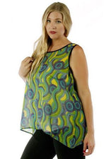 Plus Size Printed Sleeveless Chiffon Top