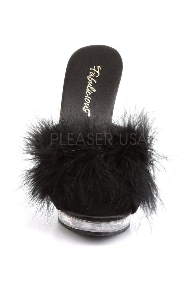 LIP-101-8 Mule | Black Genuine Satin-Fabulicious-Marabous-SEXYSHOES.COM