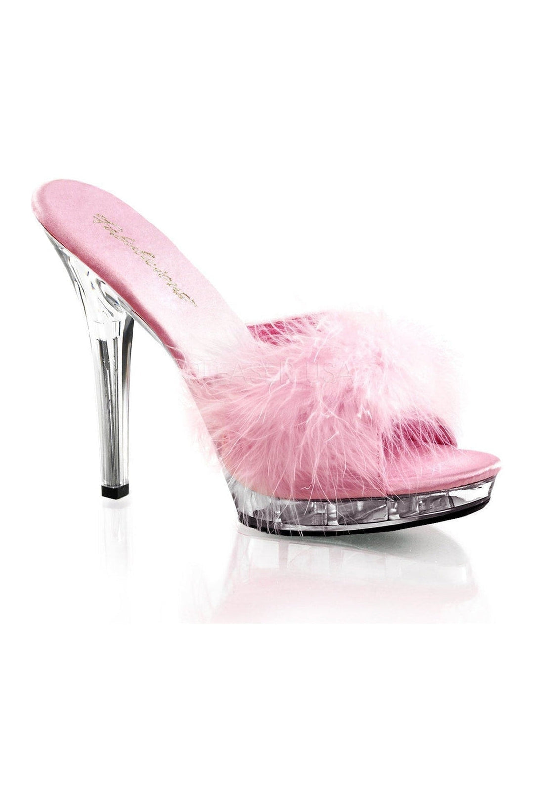 LIP-101-8 Mule | Clear Genuine Satin-Fabulicious-Clear-Marabous-SEXYSHOES.COM