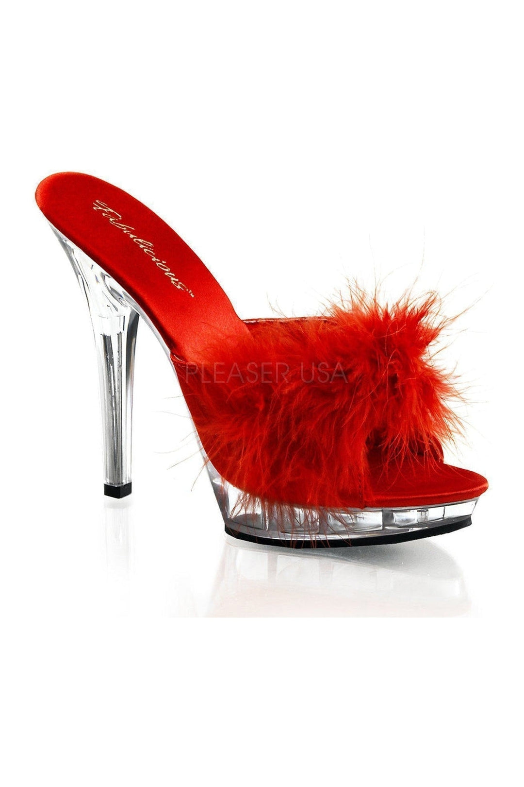 LIP-101-8 Mule | Clear Genuine Satin-Fabulicious-Clear-Marabous-SEXYSHOES.COM