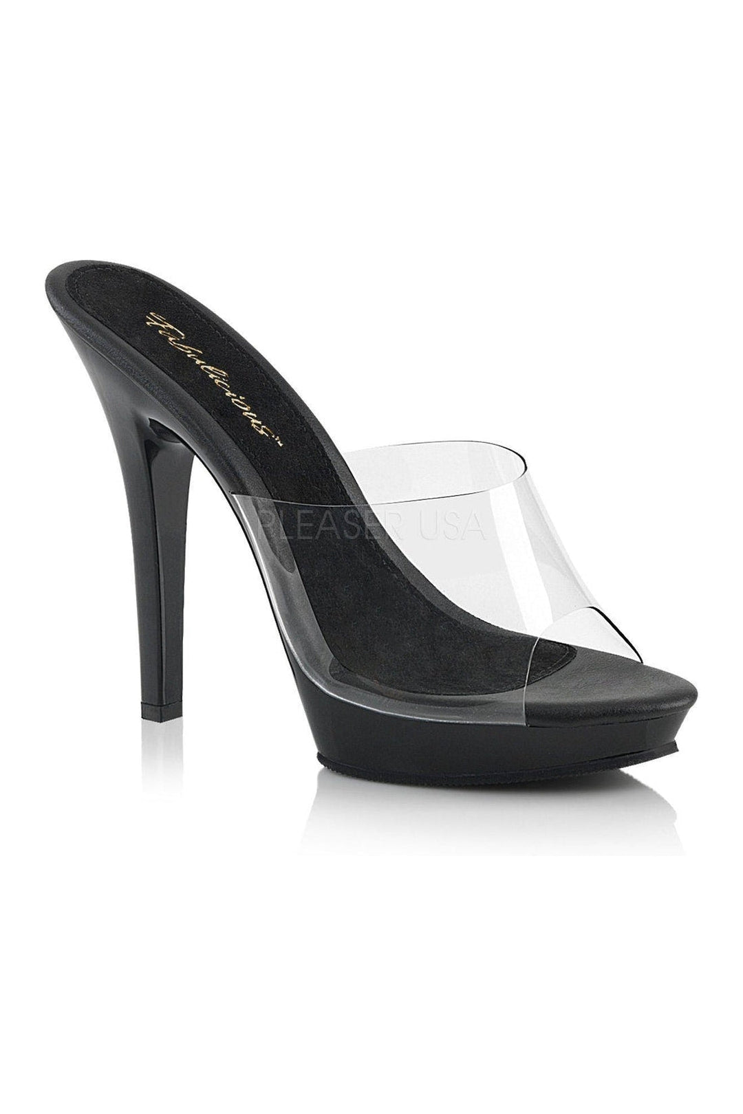 Fabulicious LIP-101 Platform Slide in Black Vinyl from SexyShoes.com