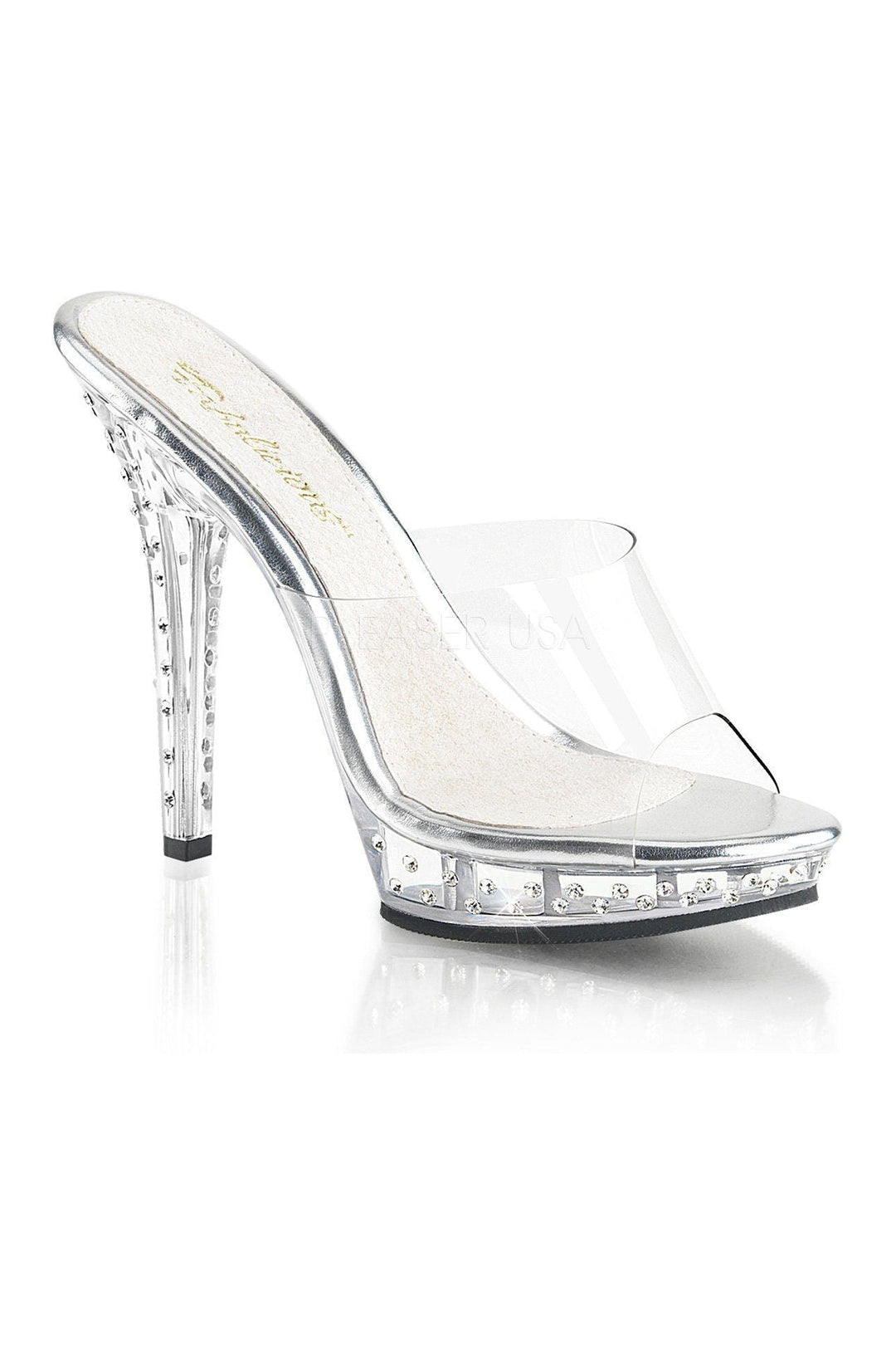 Fabulicious LIP-101SDT Platform Slide in Clear Vinyl from SexyShoes.com