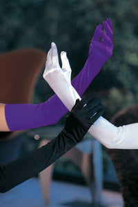 Shirley of Hollywood Long Satin Spandex Gloves in White  from SexyShoes.com