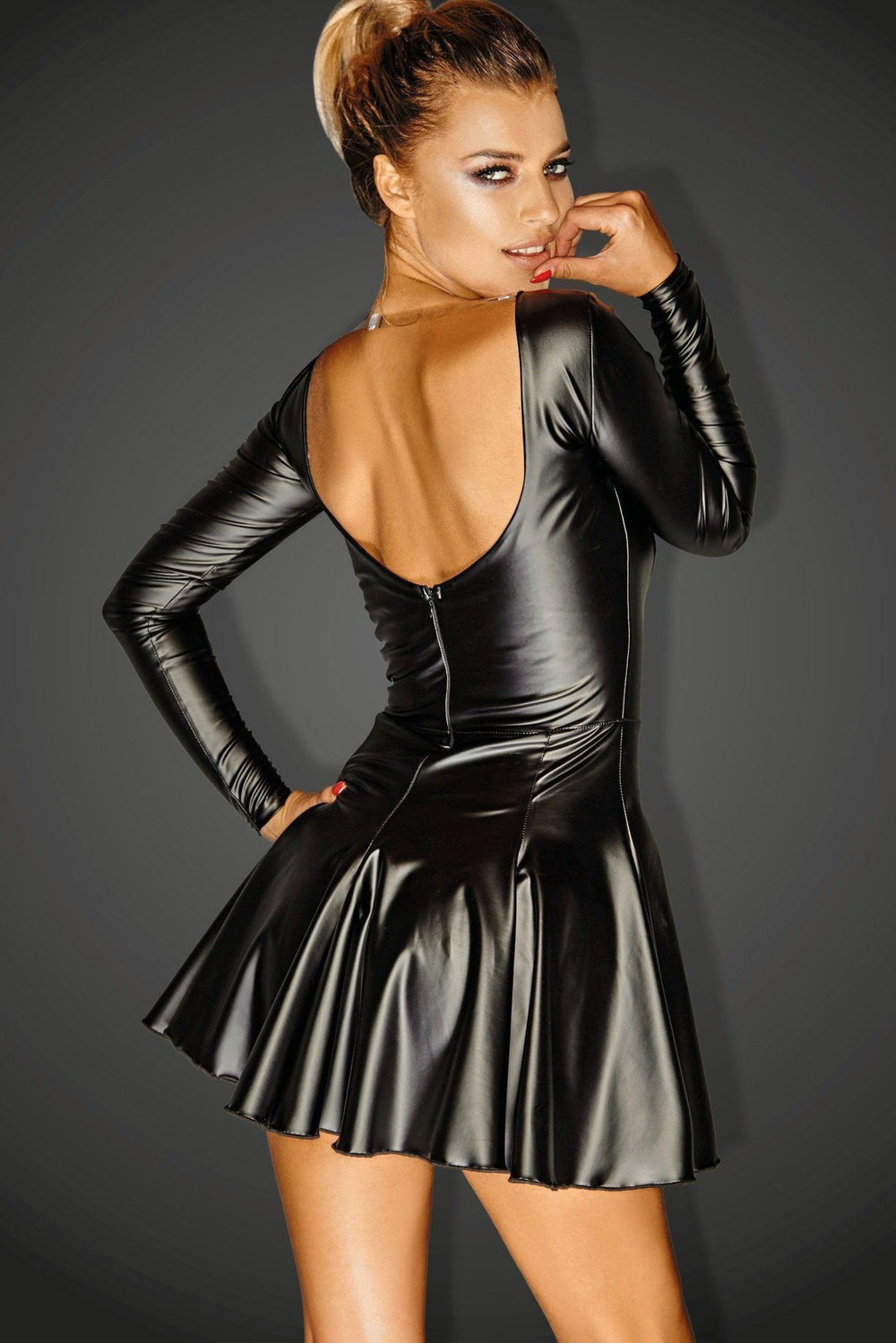 Long Sleeve Fetish Mini Dress-Noir Handmade-SEXYSHOES.COM