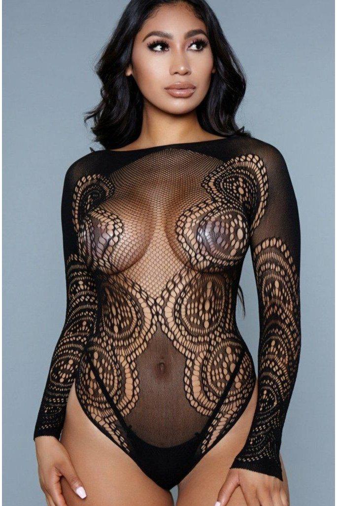 Long Sleeve Mesh Bodysuit-Bodysuits-BeWicked-Black-O/S-SEXYSHOES.COM