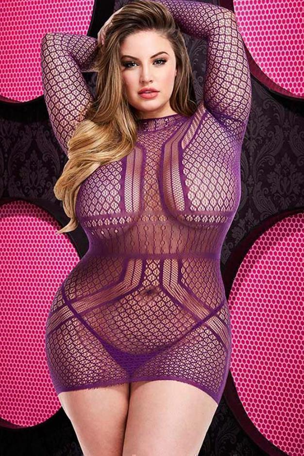 Long Sleeve Open Back Mini Dress | Plus Size-Lapdance Lingerie-SEXYSHOES.COM