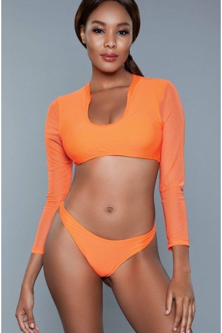 Long Sleeve V Neck Set-Dancewear Sets-BeWicked-Orange-XS-SEXYSHOES.COM