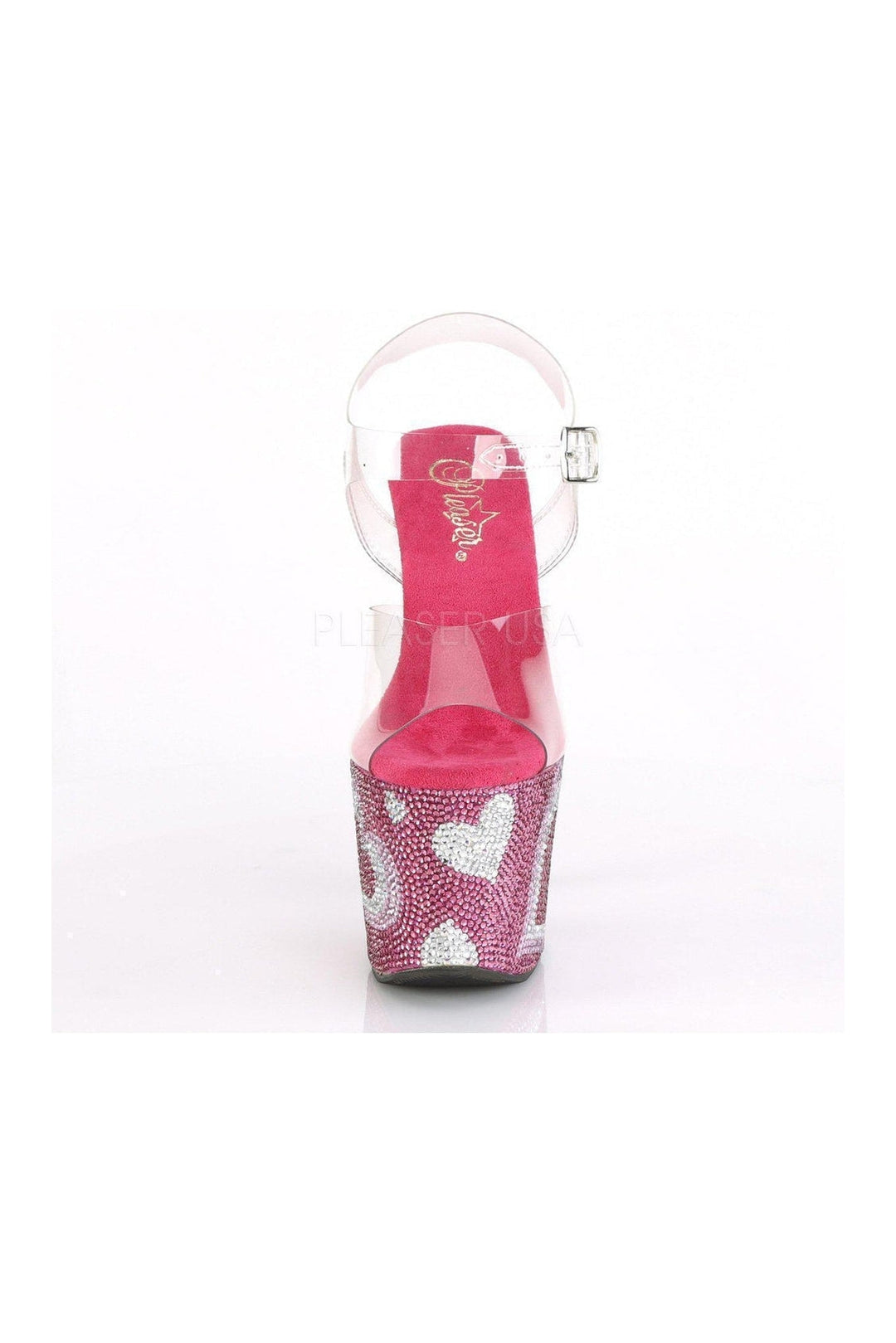 Pleaser LOVESICK-708HEART Platform Sandal in Clear Vinyl