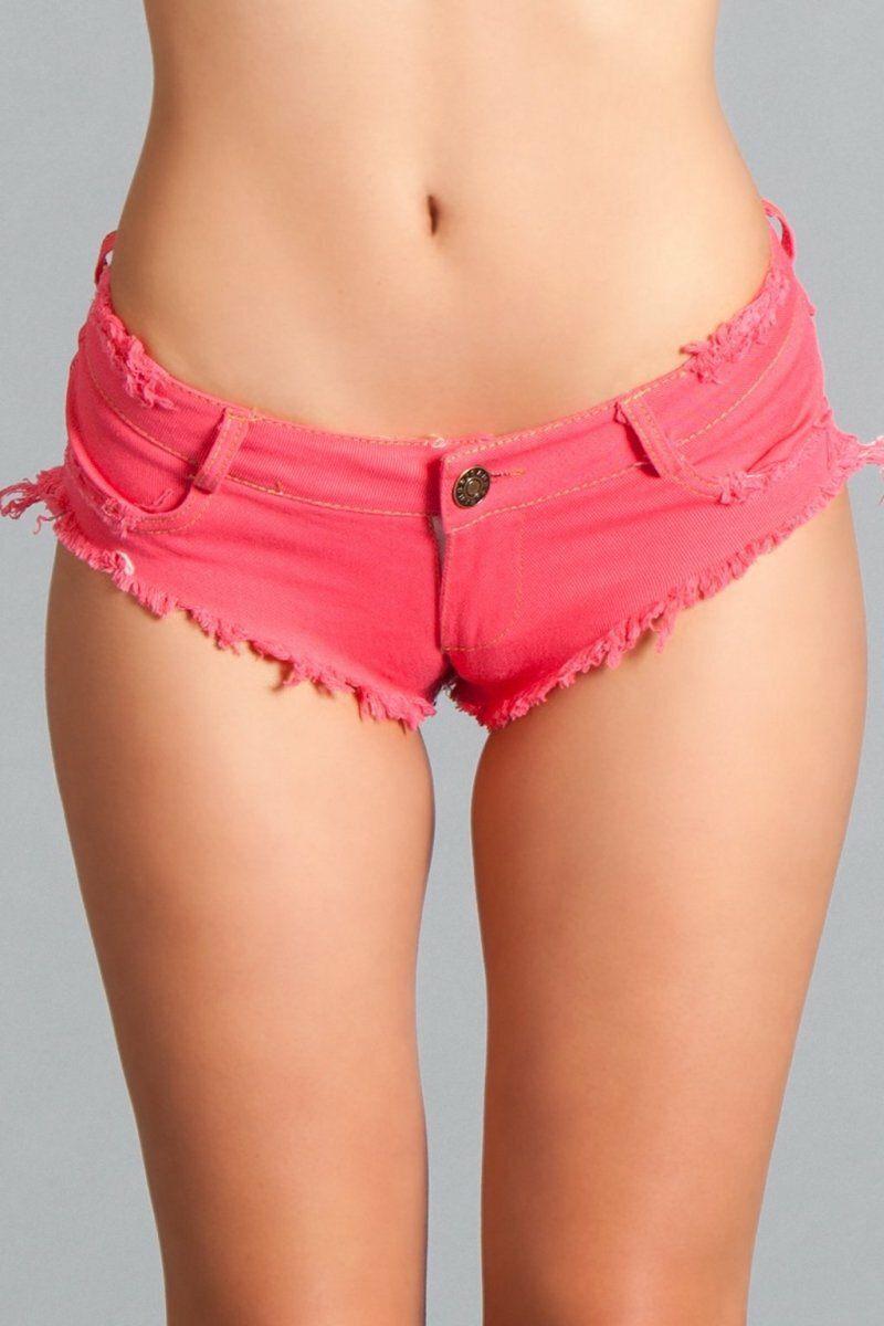 Low Waist Cut Off Denim Booty Shorts-Booty Shorts-BeWicked-Fuchsia-S-SEXYSHOES.COM