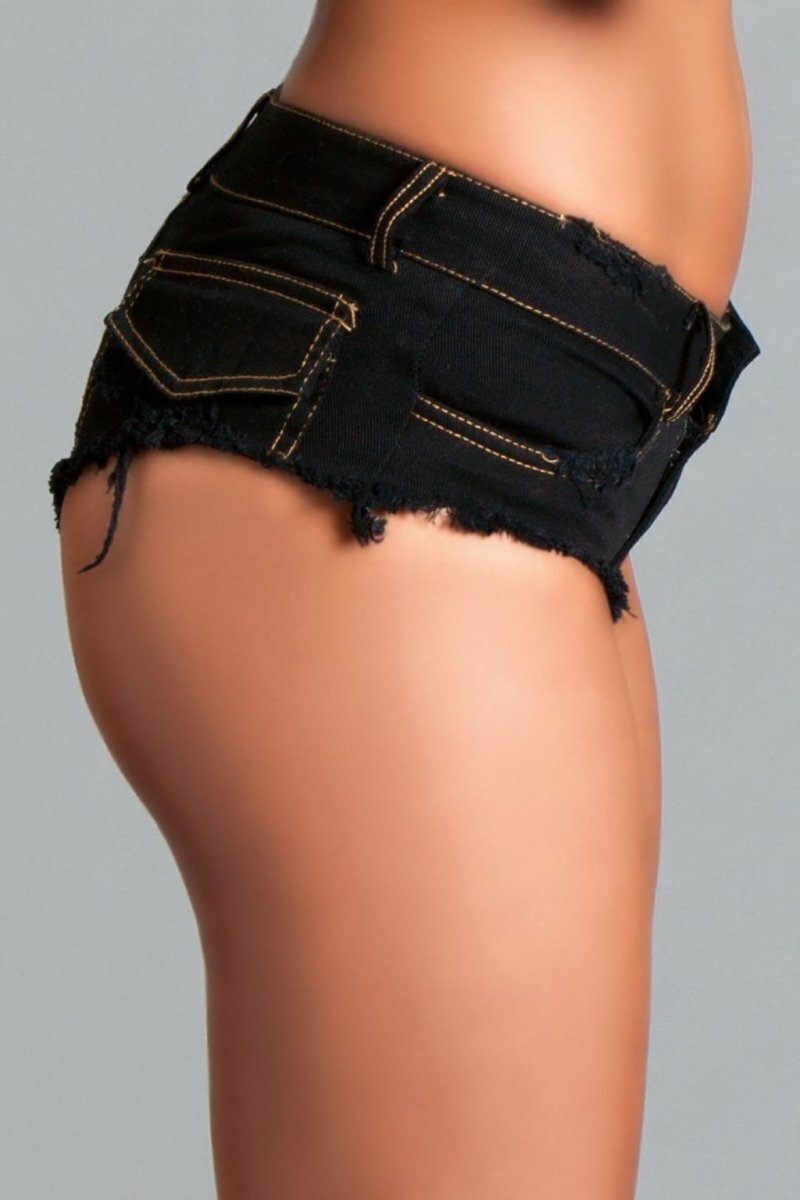 BeWicked Low Waist Cut Off Denim Booty Shorts in Black 