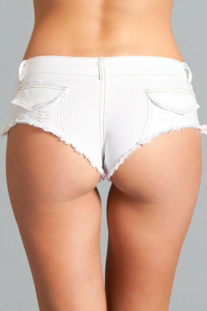 BeWicked Low Waist Cut Off Denim Booty Shorts in White 