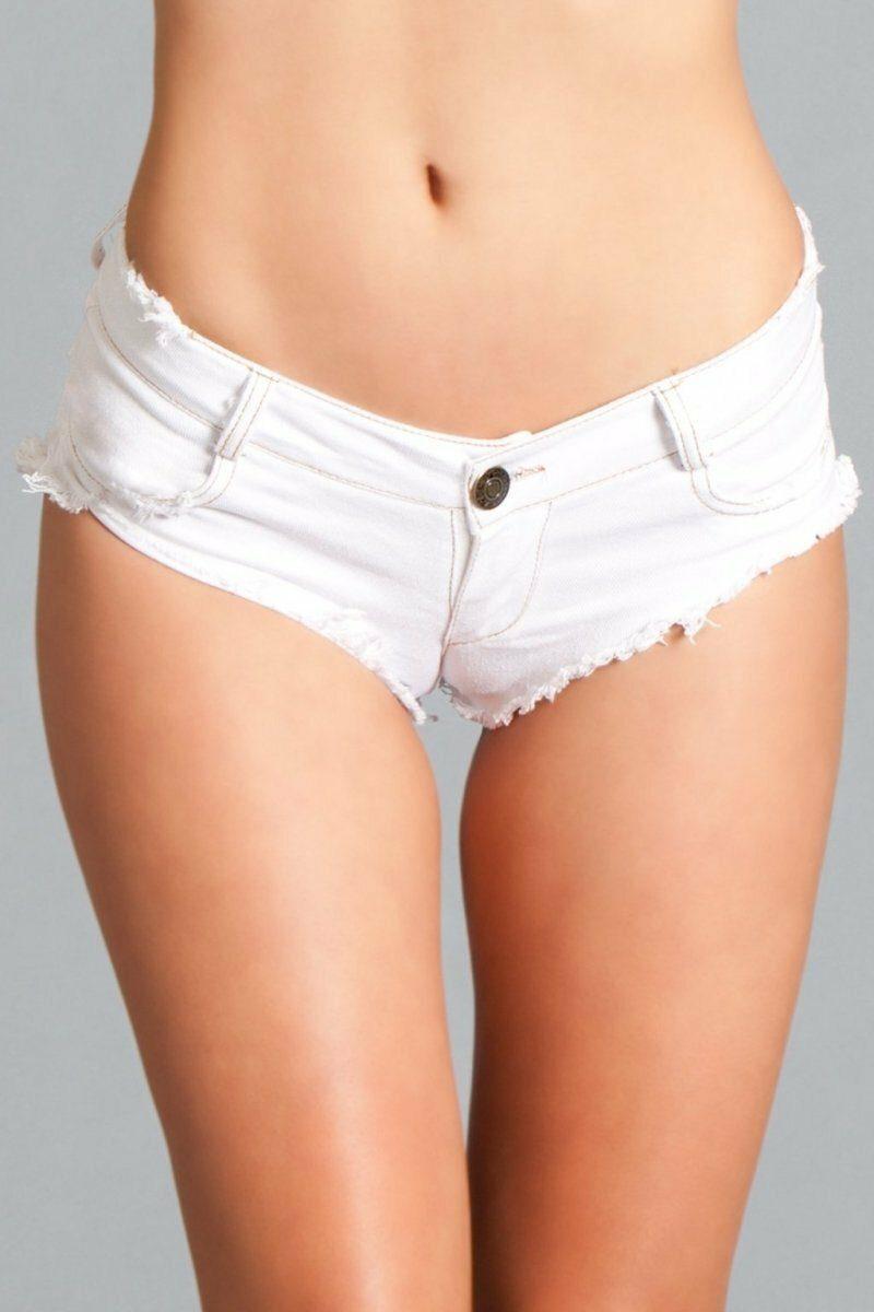 BeWicked Low Waist Cut Off Denim Booty Shorts in White  from SexyShoes.com