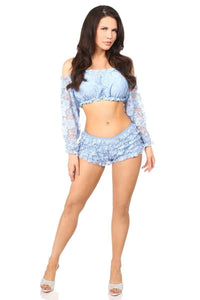 Lt Blue Lined Lace Long Sleeve Peasant Top by Daisy-Daisy Corsets-SEXYSHOES.COM