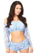 Lt Blue Lined Lace Long Sleeve Peasant Top by Daisy