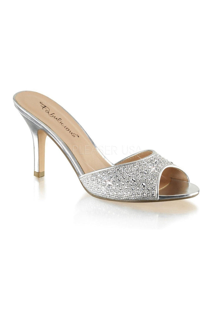 LUCY-01 Slide | Silver Fabric-Fabulicious-Silver-Slides-SEXYSHOES.COM