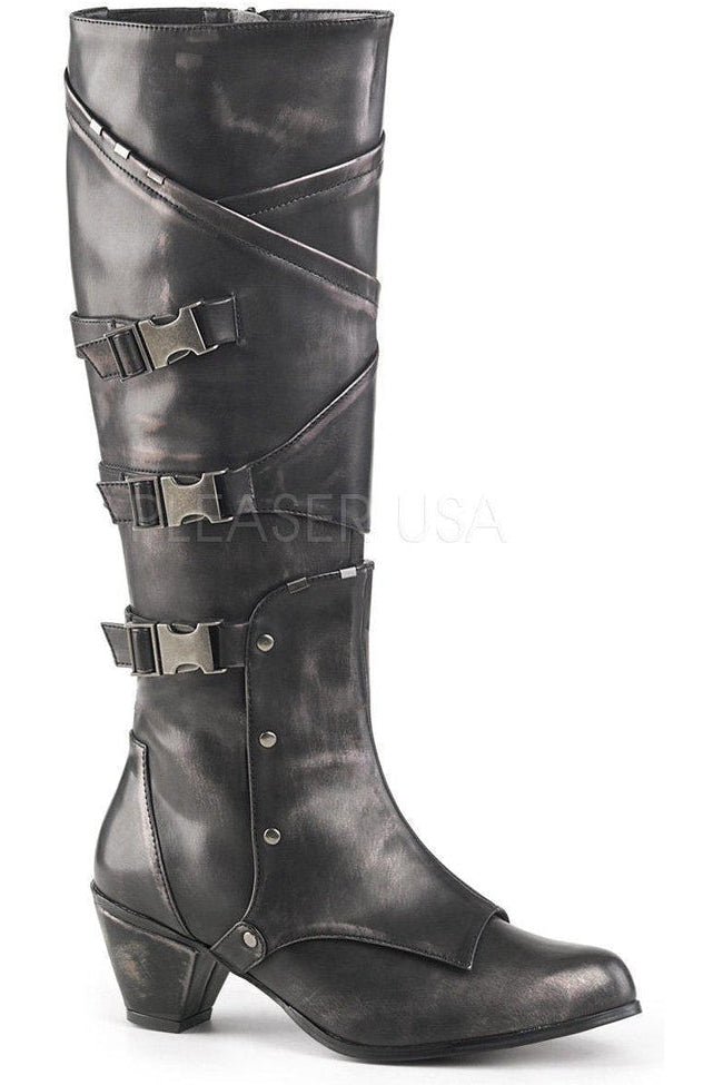 MAIDEN-8820 Costume Knee Boot | Pewter Faux Leather-Funtasma-SEXYSHOES.COM