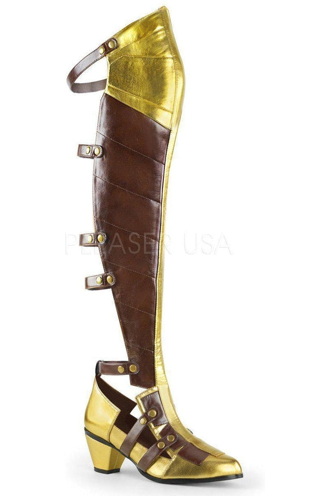 MAIDEN-8830 Costume Knee Boot | Brown Faux Leather-Funtasma-SEXYSHOES.COM