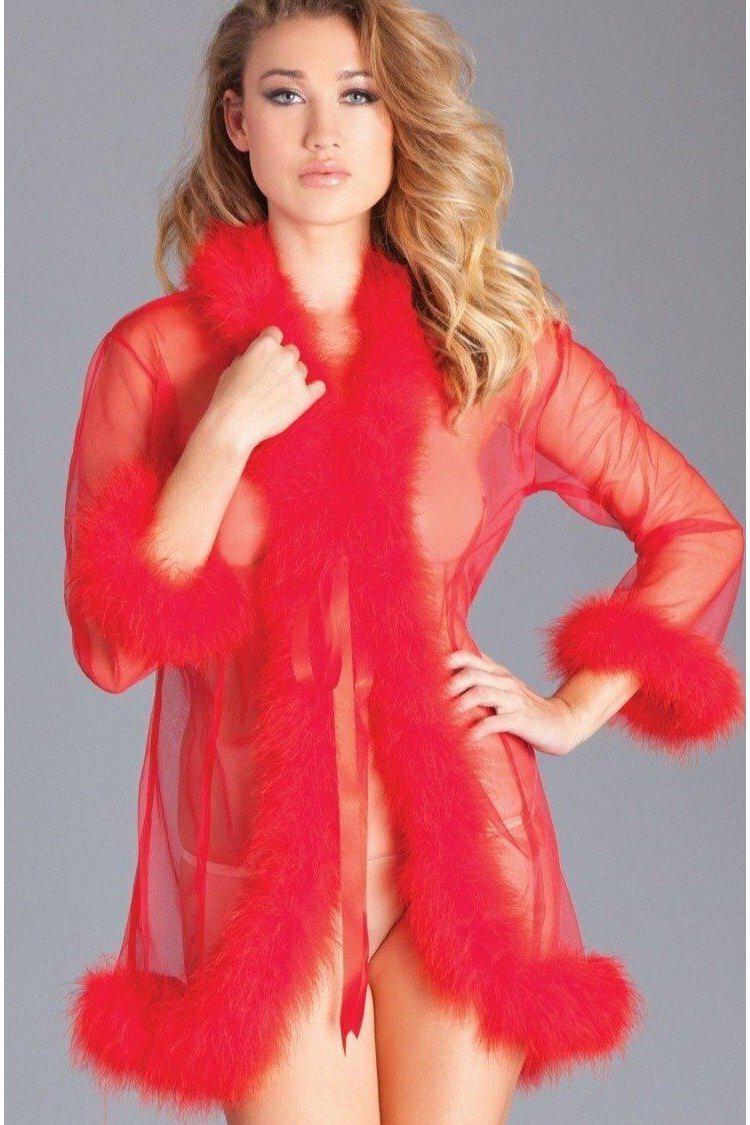 BeWicked Marabou Trim Short Robe in Red  from SexyShoes.com