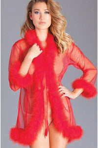 BeWicked Marabou Trim Short Robe in Red  from SexyShoes.com