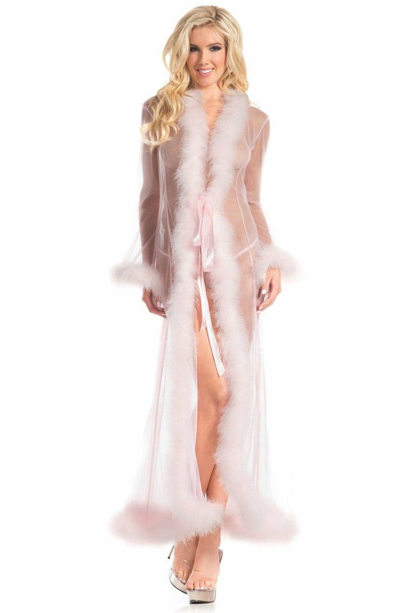 BeWicked Marabou Trimmed Full Length Robe in Pink  from SexyShoes.com