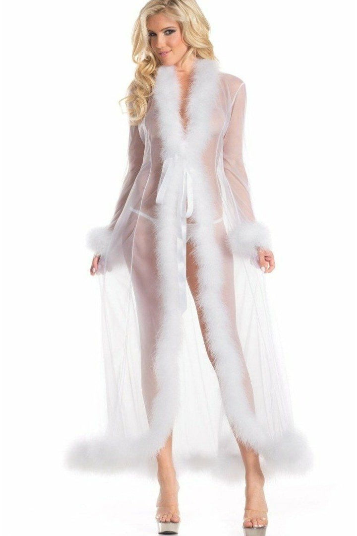 Marabou Trimmed Full Length Robe-Robes-BeWicked-White-O/S-SEXYSHOES.COM