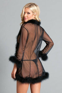 Marabou Trimmed Short Robe-Robes-BeWicked-Black-O/S-SEXYSHOES.COM