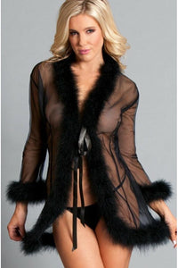 BeWicked Marabou Trimmed Short Robe in Black  from SexyShoes.com