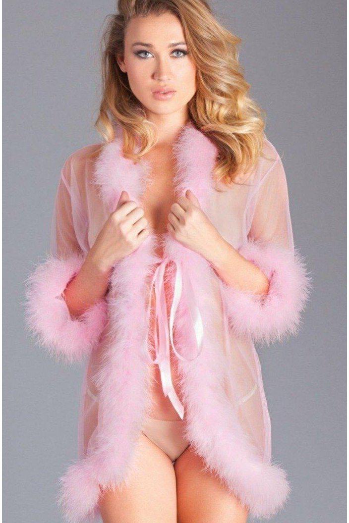 BeWicked Marabou Trimmed Short Robe in Pink  from SexyShoes.com