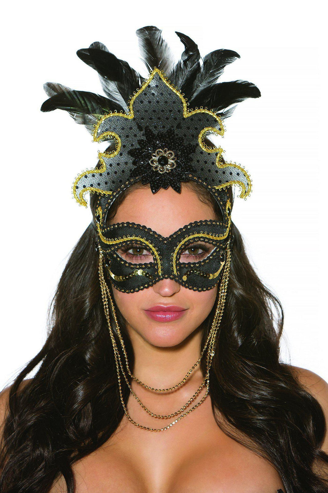 Mask with Bead-Costume Headwear-Shirley of Hollywood-Black-O/S-SEXYSHOES.COM