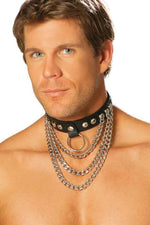 Men'S Chained Leather Collar