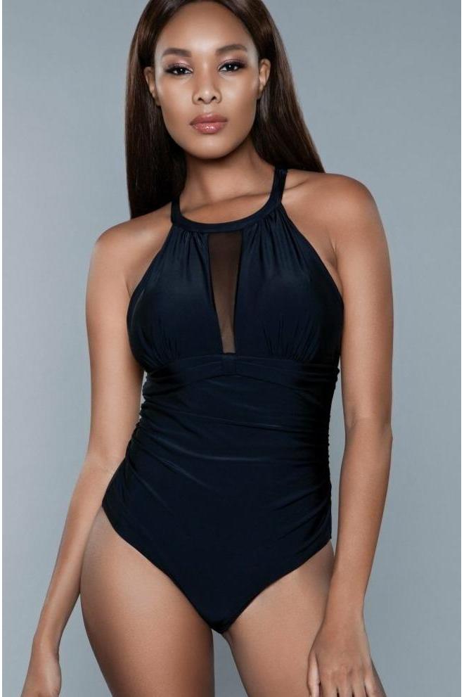 Mesh Inset High Neck One Piece Swimsuit-One Piece Swim-BeWicked-Black-XS-SEXYSHOES.COM