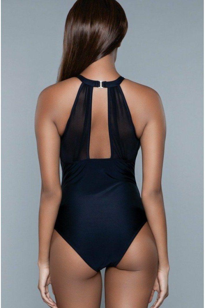 Mesh Inset High Neck One Piece Swimsuit-One Piece Swim-BeWicked-SEXYSHOES.COM