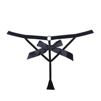 Mesh Ruffle Bow Ribbon Thong-Panties-Adore Lingerie-Black-O/S-SEXYSHOES.COM