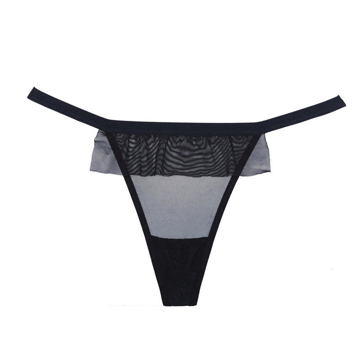 Mesh Ruffle Bow Ribbon Thong-Panties-Adore Lingerie-Black-O/S-SEXYSHOES.COM