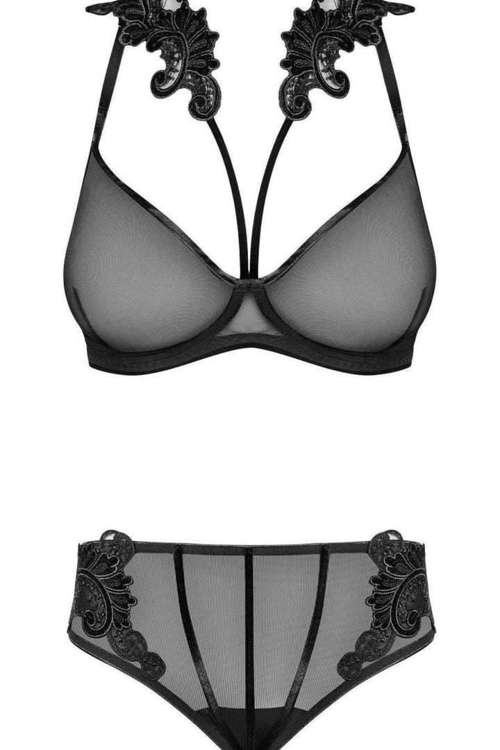 Mesh Underwire Plunging Lingerie Top Set