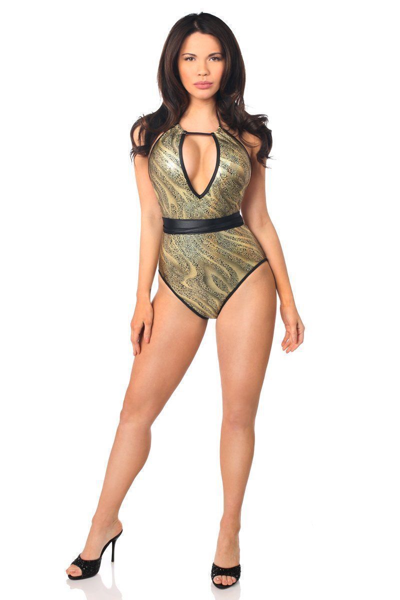 Metallic One-Piece Pucker Back Swimsuit with Removable Belt-Daisy Corsets-SEXYSHOES.COM