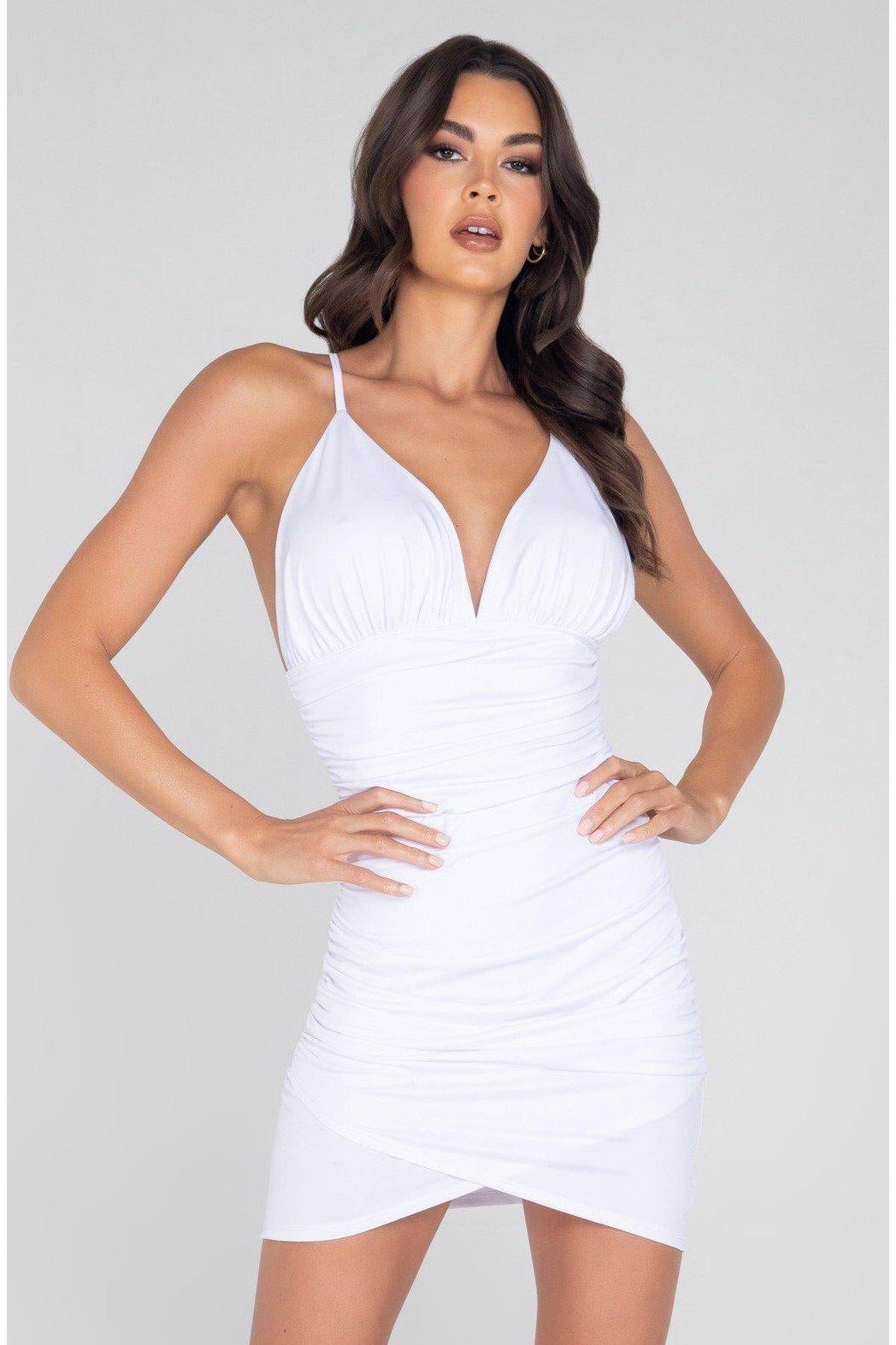 Mini Scrunched Triangle Top Dress-Club Dresses-Roma Confidential-White-L-SEXYSHOES.COM