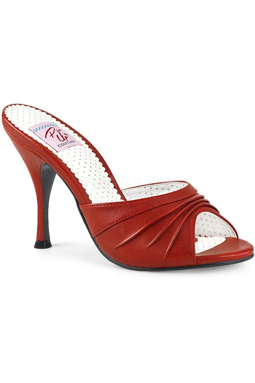MONROE-01 Slide | Red Faux Leather-Pin Up Couture-SEXYSHOES.COM