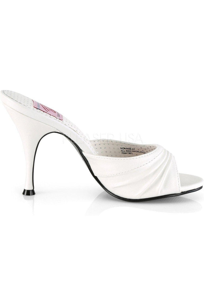 MONROE-01 Slide | White Faux Leather-Pin Up Couture-SEXYSHOES.COM