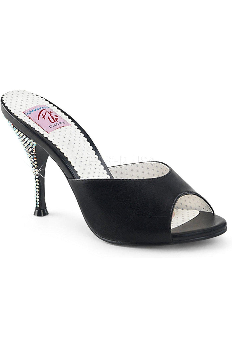 MONROE-05 Slide | Black Faux Leather-Pin Up Couture-SEXYSHOES.COM