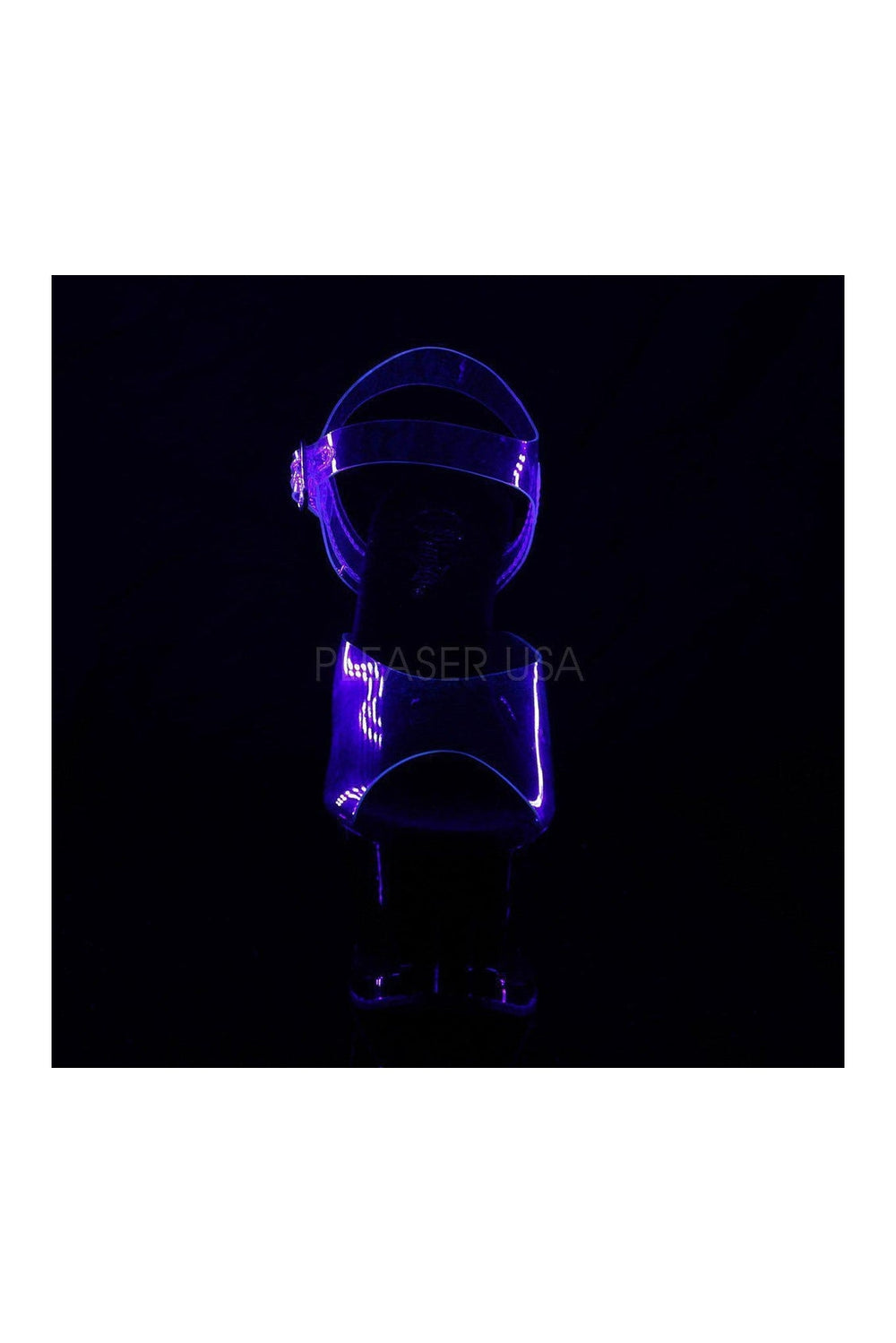 Pleaser MOON-708FLM Platform Sandal in Black Vinyl