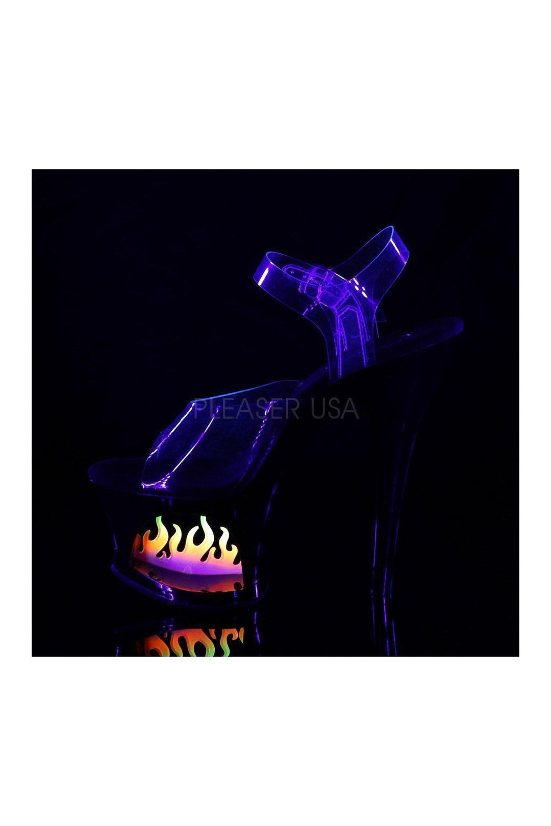 Pleaser MOON-708FLM Platform Sandal in Black Vinyl