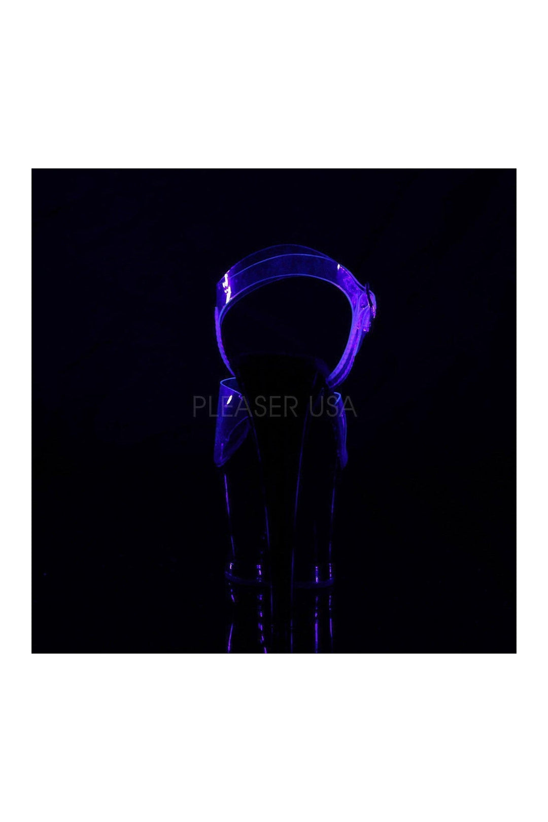 Pleaser MOON-708FLM Platform Sandal in Black Vinyl