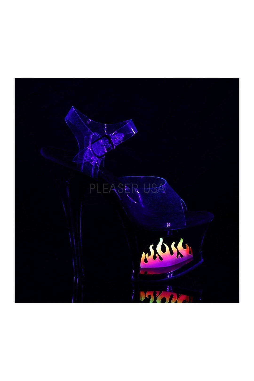 Pleaser MOON-708FLM Platform Sandal in Black Vinyl