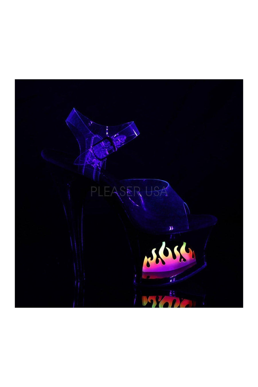 Pleaser MOON-708FLM Platform Sandal in Black Vinyl