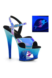 Pleaser MOON-711MER Platform Sandal in Blue Vinyl from SexyShoes.com